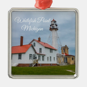 Ornement Carré Argenté Phare de Whitefish Point