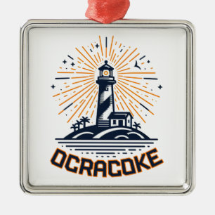 Ornement Carré Argenté Phare d'Ocracoke en Caroline du Nord au lever du s