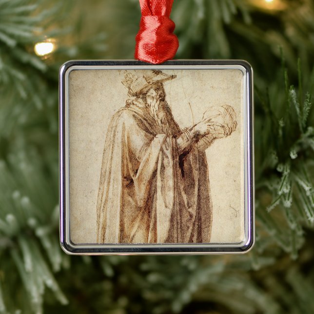 Ornement Carré Argenté Philosophe grec au crâne humain par Michel-Ange (Arbre)