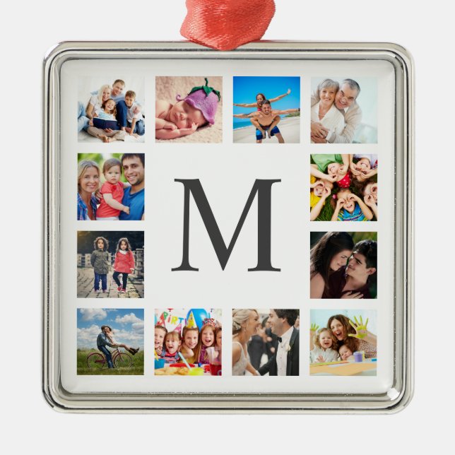 Ornement Carré Argenté Photo Custom Family Collage Personnalité de White (Devant)