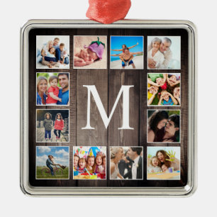 Ornement Carré Argenté Photo de Custom Collage Rustic Farmhouse Family