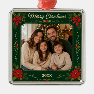 Ornement Carré Argenté Photo de famille de Noël vintage