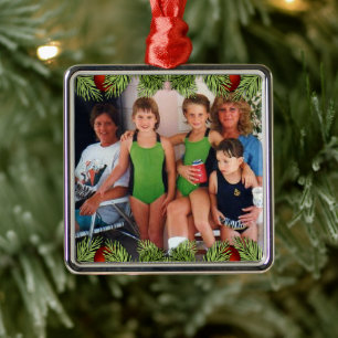 Ornement Carré Argenté Photo de famille souvenir de Noël