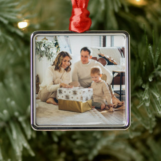 Ornement Carré Argenté Photo de Noël de votre famille
