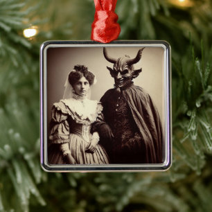 Ornement Carré Argenté Photo victorienne vintage de Woman and Devil