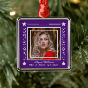 Ornement Carré Argenté Photo violet Classe Argent de 2023 Graduation