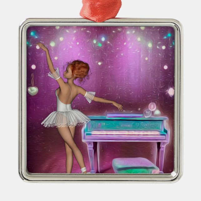 Ornement Carré Argenté Piano turquoise Pink Peint Arrière - plan & Baller (Devant)