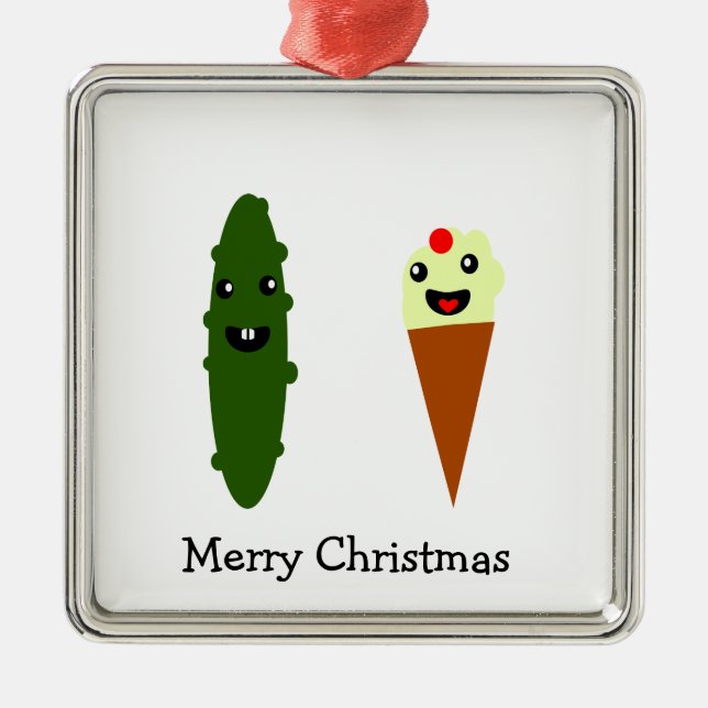 Ornement Carré Argenté Picket et crème glacée Joyeux Noël (Devant)