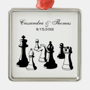 Ornement Carré Argenté Pièces de Jeu d'Échecs Art Vintage #2