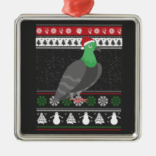 Ornement Carré Argenté Pigeon - Noël Pigeon laid Noël