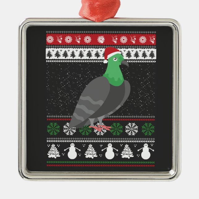 Ornement Carré Argenté Pigeon - Noël Pigeon laid Noël (Devant)