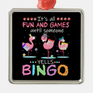 Ornement Carré Argenté Pink Flamingo Bingo Funny Venin Art