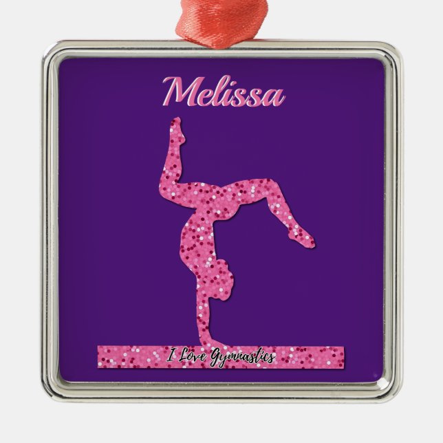 Ornement Carré Argenté Pink Gymnastique Fille Éperche Balancier (Devant)