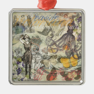 Ornement Carré Argenté Plage du poulpe Antique Steampunk côtier