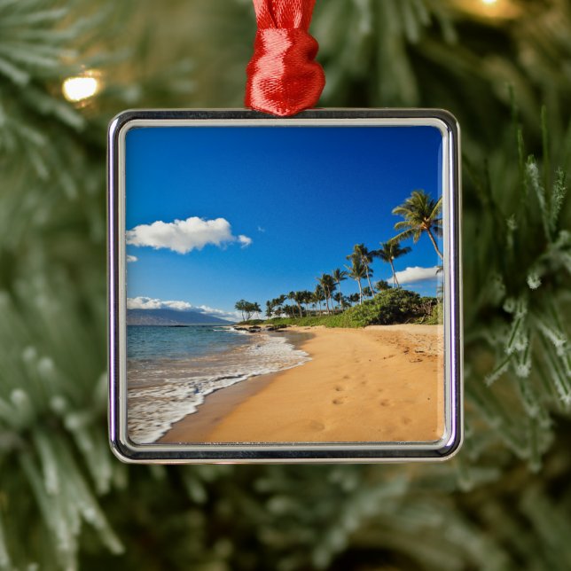 Ornement Carré Argenté Plages tropicales | Wailea, Maui, Hawaii (Arbre)