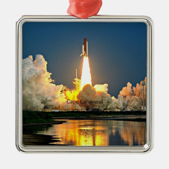 Ornement Carré Argenté Plaque de lancement de Cape Canaveral (Devant)