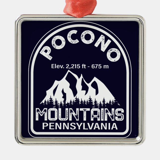 Ornement Carré Argenté Poconos Pennsylvania PA Mountain Gift Retro (Devant)