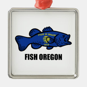 Ornement Carré Argenté Poisson Oregon