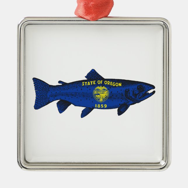 Ornement Carré Argenté Poisson truite de l'Oregon (Devant)