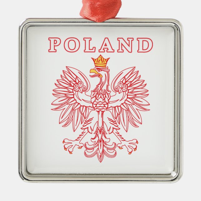 Ornement Carré Argenté Pologne avec aigle rouge polonais (Devant)
