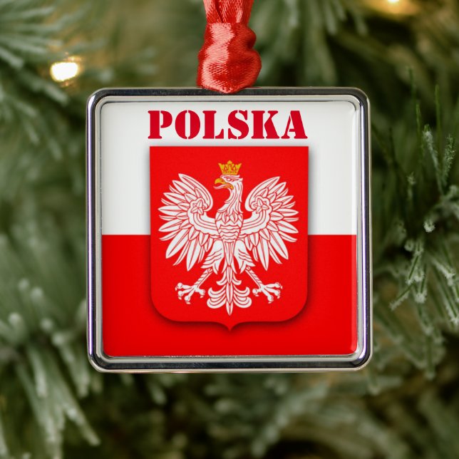 Ornement Carré Argenté Pologne Drapeau Emblème patriotique Patrimoine Pol (Arbre)