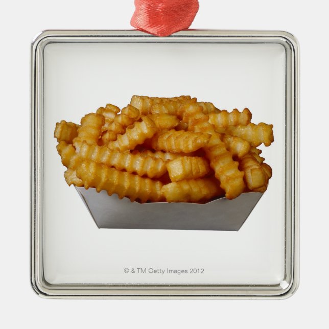 Ornement Carré Argenté Pommes frites dentelées (Devant)