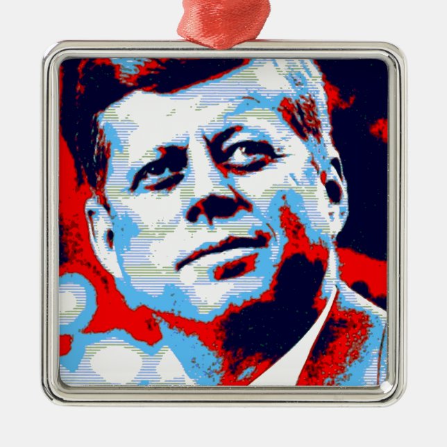 Ornement Carré Argenté Pop Art JFK John F. Kennedy Red Blue (Devant)