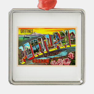 Ornement Carré Argenté Portland Oregon OU Vintage Grande Lettre Carte pos
