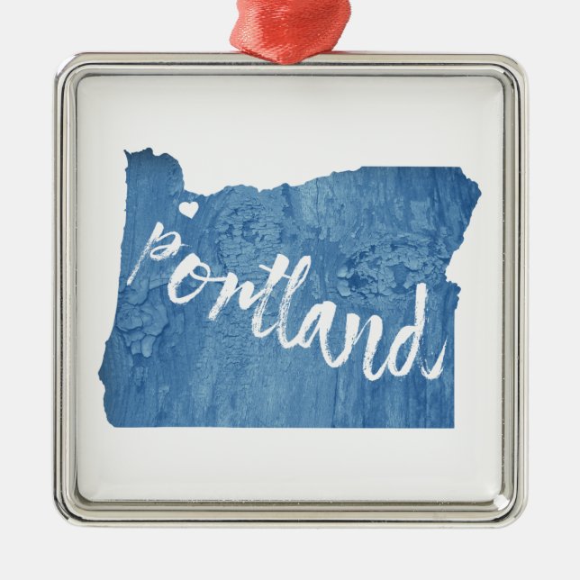 Ornement Carré Argenté Portland, Oregon Wood Grain (Devant)