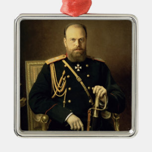 Ornement Carré Argenté Portrait d'empereur Alexandre III 1886