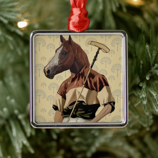 Ornement Carré Argenté Portrait du cheval Polo (Arbre)