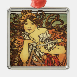 Ornement Carré Argenté Poste publicitaire féminine à vélo Perfecta