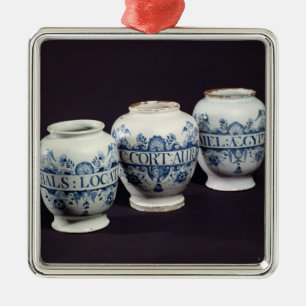 Ornement Carré Argenté Pots de la drogue des apothicaires, c.1740