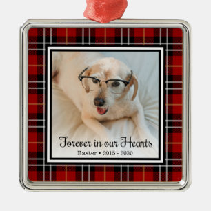 Ornement Carré Argenté Pour toujours dans nos coeurs Rouge Plaid Dog Memo