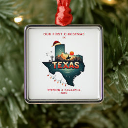 Ornement Carré Argenté Premier Noël Au Texas Etat Personnalisé