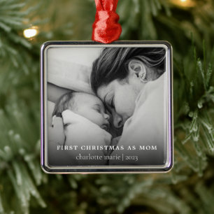 Ornement Carré Argenté Premier Noël Comme Maman Élégante Photo