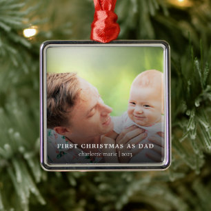 Ornement Carré Argenté Premier Noël Comme Papa Élégant Fête Photo