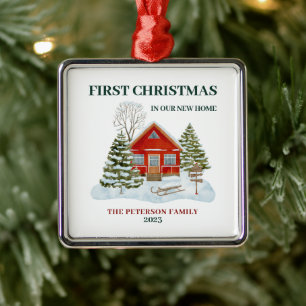 Ornement Carré Argenté Premier Noël Dans Notre Nouvelle Maison Snowy Boho