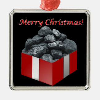 Ornement Carré Argenté Présent de charbon de Joyeux Noël