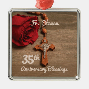 Ornement Carré Argenté Prêtre 35ème anniversaire de l'Ordination Rose et