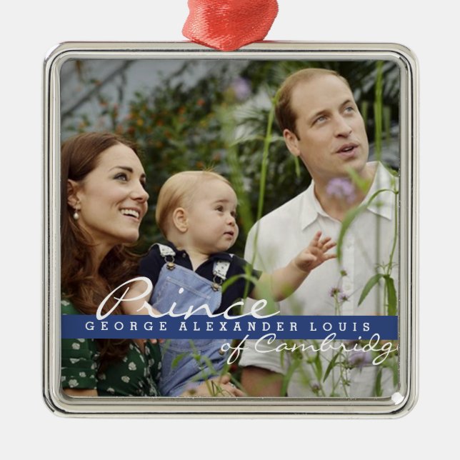 Ornement Carré Argenté Prince George de Kate Middleton (Devant)