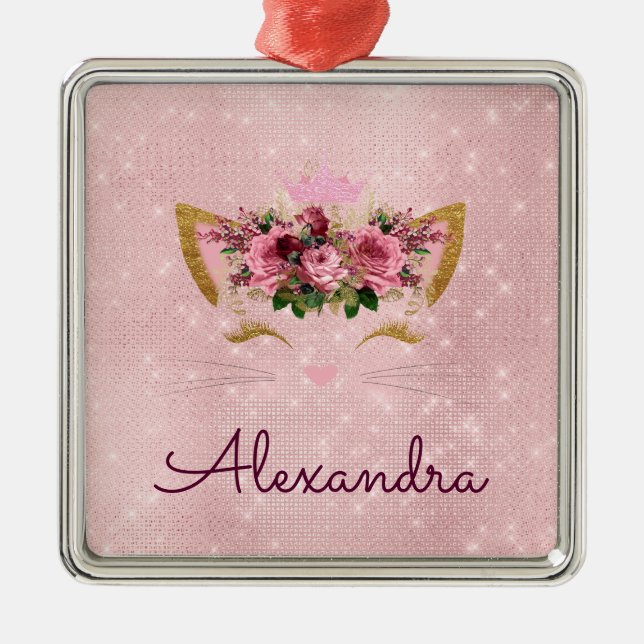 Ornement Carré Argenté Princess Kitty Rose Gold - Rose blush (Devant)