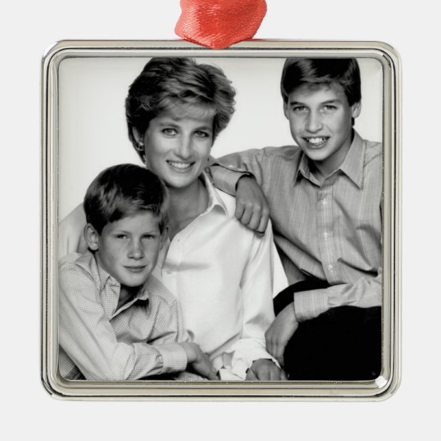 Ornement Carré Argenté Princesse Diana et ses fils (Devant)