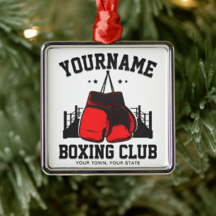 Ornement Carré Argenté Pro Boxer AJOUTER NOM Gants rouges Boxer Ring Trai