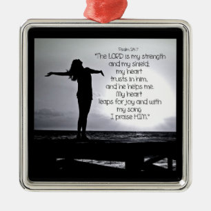 Ornement Carré Argenté Psaume Seigneur est ma force Bible Citation Black 