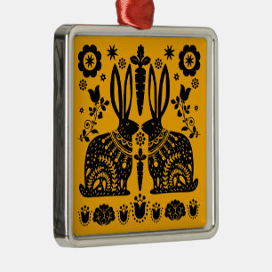 Ornement Carré Argenté Rabbit Nordic Scandinavian Folk Art