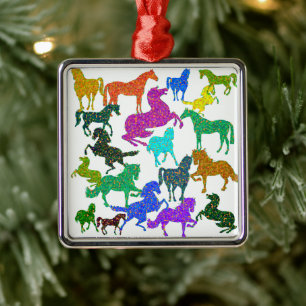 Ornement Carré Argenté Rainbow Horses - "Dotty about Horses !"
