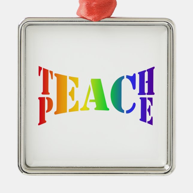 Ornement Carré Argenté Rainbow Teach Peace (Devant)