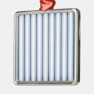 Ornement Carré Argenté Rayure étroite de coutil de matelas bleu-foncé et
