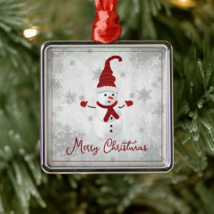 Ornement Carré Argenté Red Cute Snowman